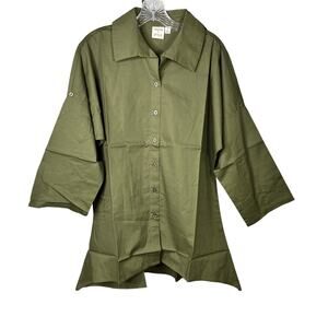 Truth + Style Dolman Sleeve Green Shark Bite Hem Shirt